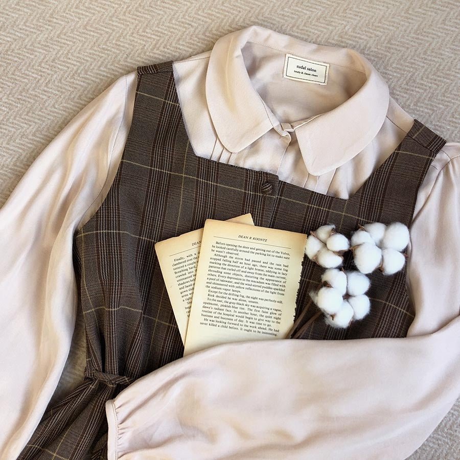 Plaid Retro Jumper Skirt With Square Neckline