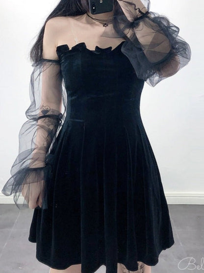 Off Shoulder Dress With Sheer Sleeve