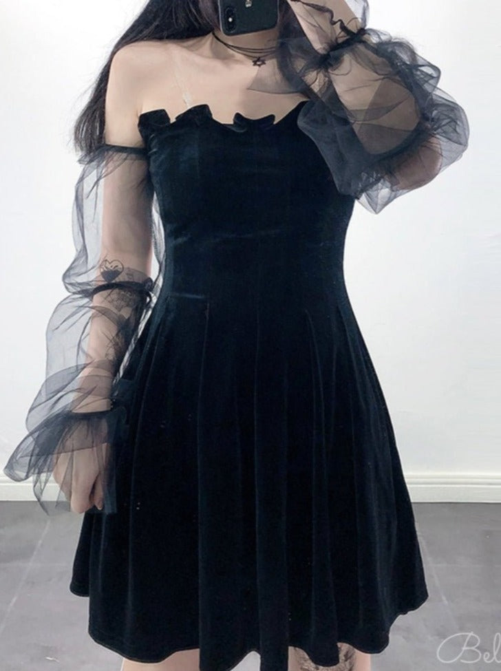 Off Shoulder Dress With Sheer Sleeve