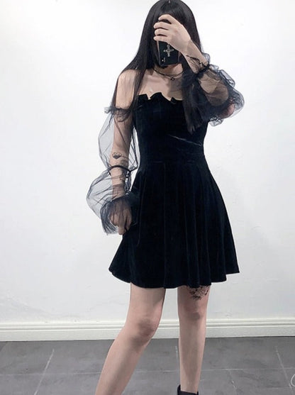 Off Shoulder Dress With Sheer Sleeve
