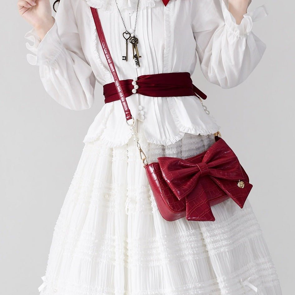 Heart Charm Bow Bag [short & Pearl Long Strap Included]