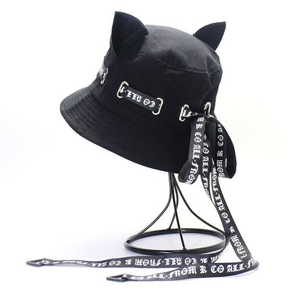 Cat Ear Logo Ribbon Strap Bucket Hat