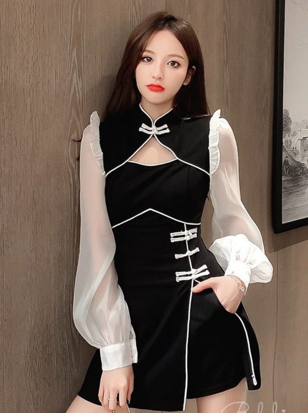 Chiffon Sleeve Docking Chinese-style Dress