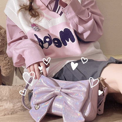 Heart Charm Bow Bag [short & Pearl Long Strap Included]