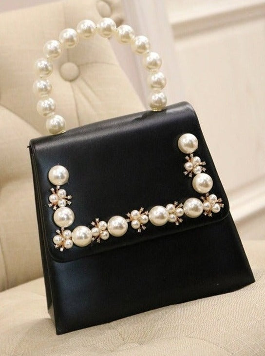 Pearl Deco Flap Bag With Chain Strap