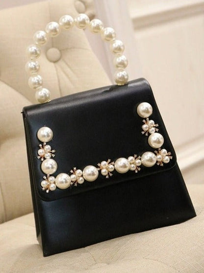 Pearl Deco Flap Bag With Chain Strap