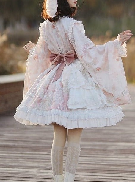 Japanese Cherry Blossom Tiered Dress With Obi Belt