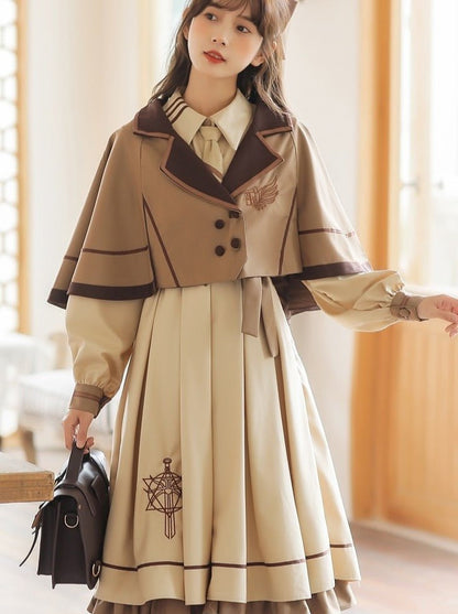 Cape Coat + Emblem Military Dress With Necktie