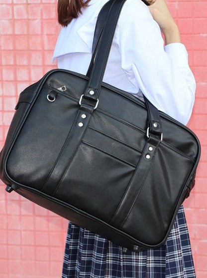 Leather Zip Square Boston Bag