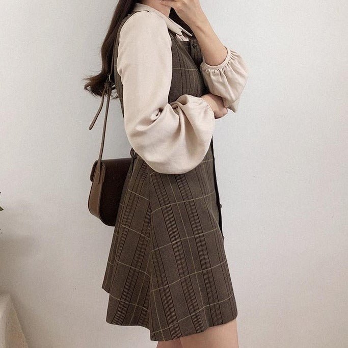 Plaid Retro Jumper Skirt With Square Neckline