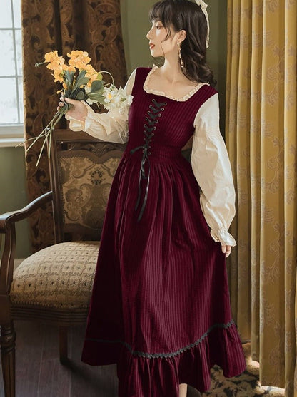 Antique Dress With Lace Up and Candy Sleeve