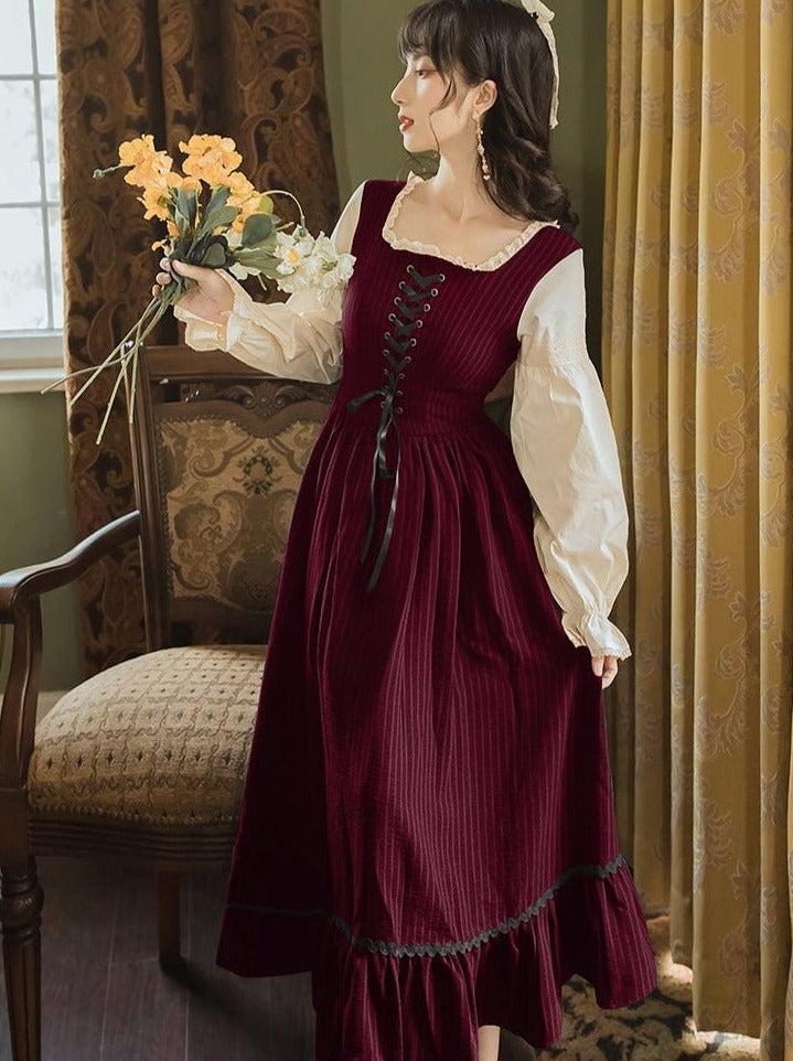Antique Dress With Lace Up and Candy Sleeve