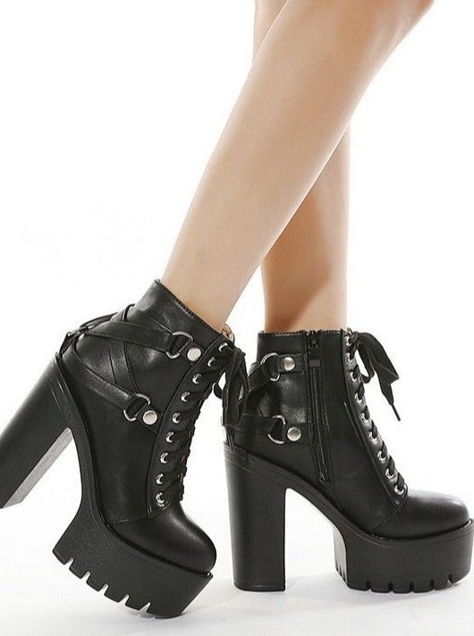 Back Cross Leather Belt Lace-up Super Platform Boots