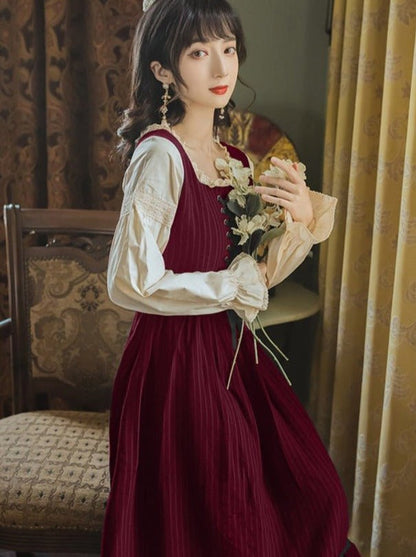 Antique Dress With Lace Up and Candy Sleeve