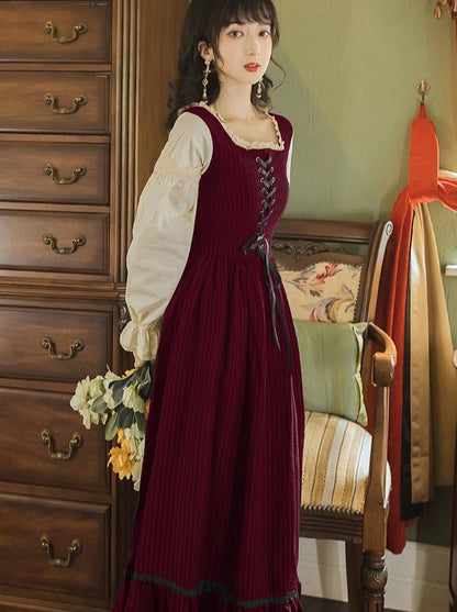 Antique Dress With Lace Up and Candy Sleeve