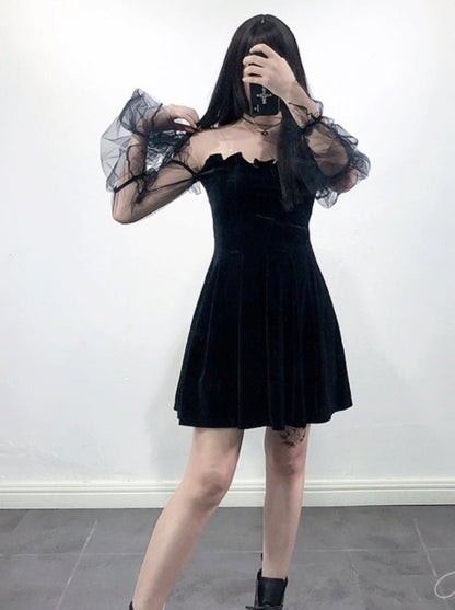 Off Shoulder Dress With Sheer Sleeve