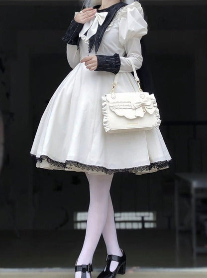 Side Ruffle Heart Ribbon Flap Bag