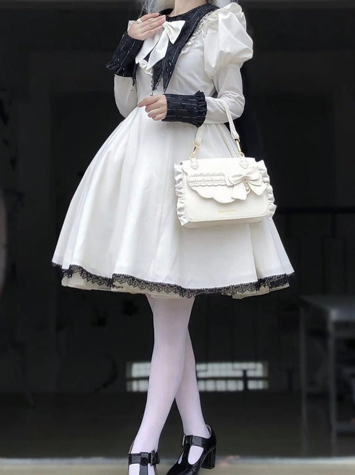 Side Ruffle Heart Ribbon Flap Bag