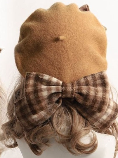 Plaid Pattern Bow Beret