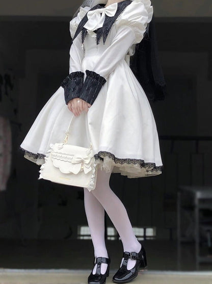 Side Ruffle Heart Ribbon Flap Bag
