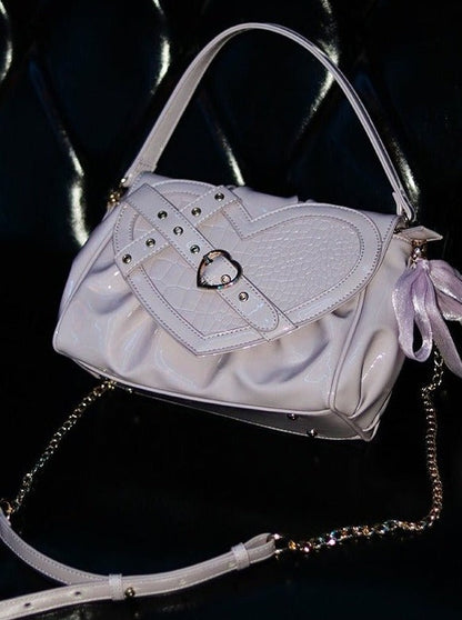 Cross Belt Croc Heart Handle Chain Shoulder Bag