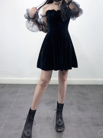 Off Shoulder Dress With Sheer Sleeve