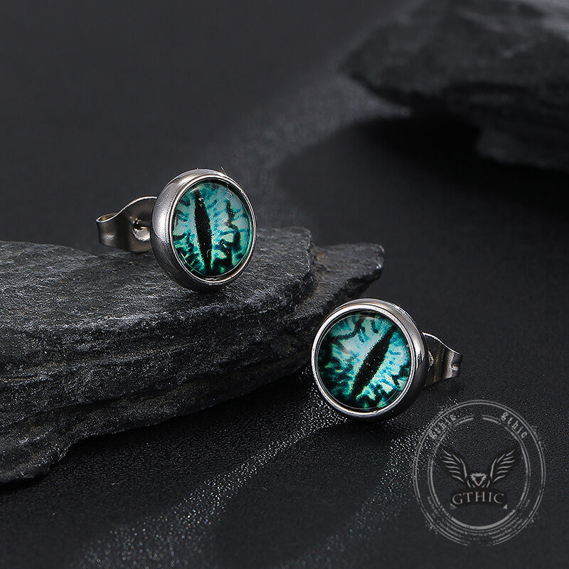Punk Colored Gem Eye of Sauron Stainless Steel Earrings