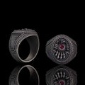 Red Zircon Eye Skull Hand Punk Sterling Silver Ring