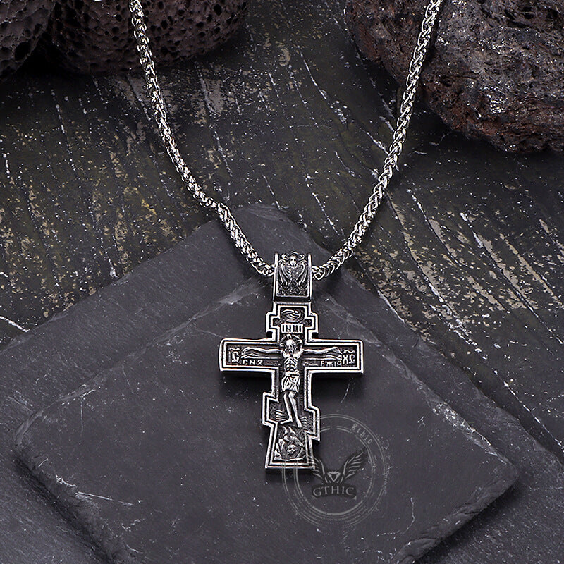 Retro Orthodox Crucifixion Stainless Steel Cross Pendant