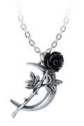 Romance Pendant With Black Rose and Crescent Moon