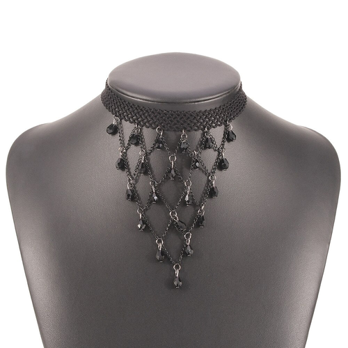 Black Lace Necklace for / Short Choker Necklace / Steampunk Style Jewelry