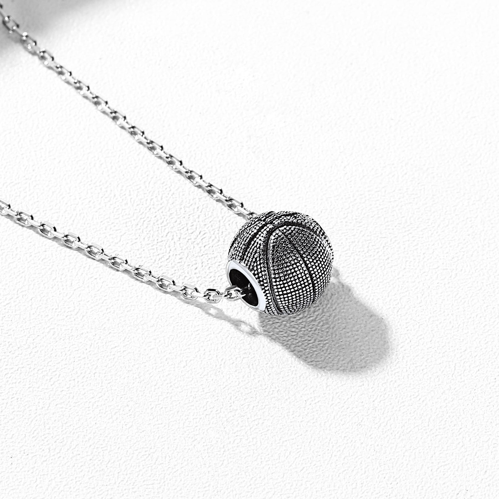 925 Sterling Silver Basketball Pendant Sport Necklace