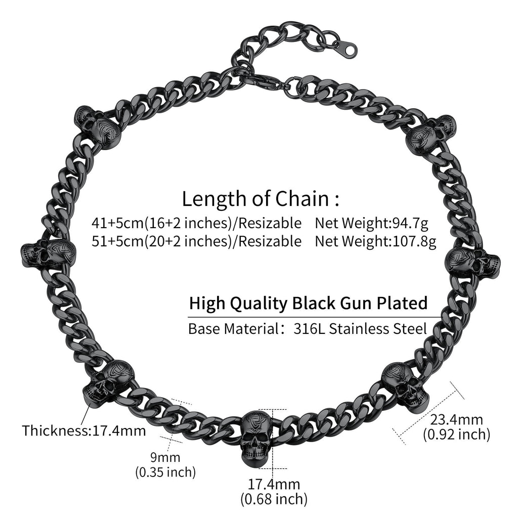 9mm Gothic Skull Cuban Link Chain Choker Necklace for