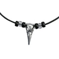 Silver Raven Skull on Beaded Fine Black Leather Necklace Cord - 16" to 18"