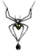 Spider Necklace With Green and Black Austrian Crystals