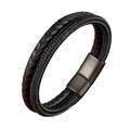 Stainless Steel Magnetic Clasp Bracelet / Cool Genuine Leather Bracelet