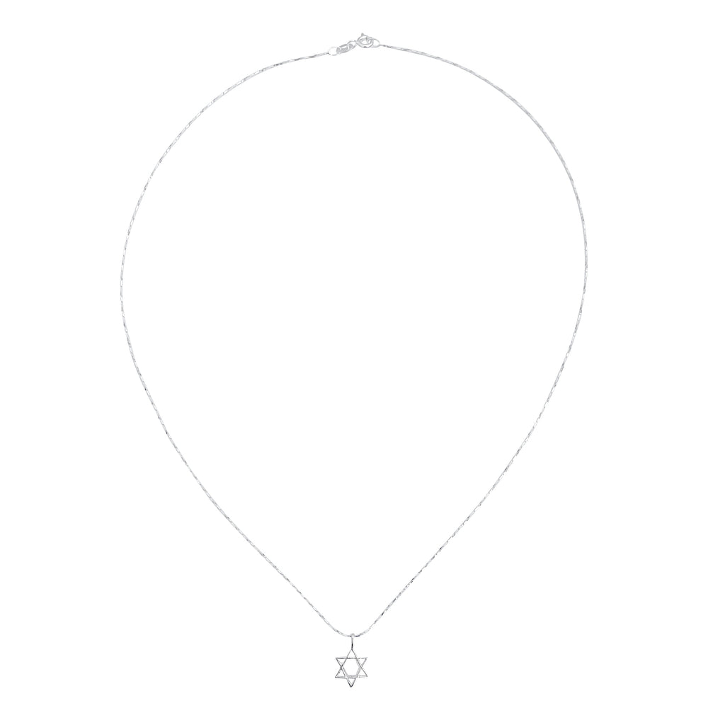 Sterling Silver Mini Star of David Pendant on Silver Cable Chain Necklace, 18"