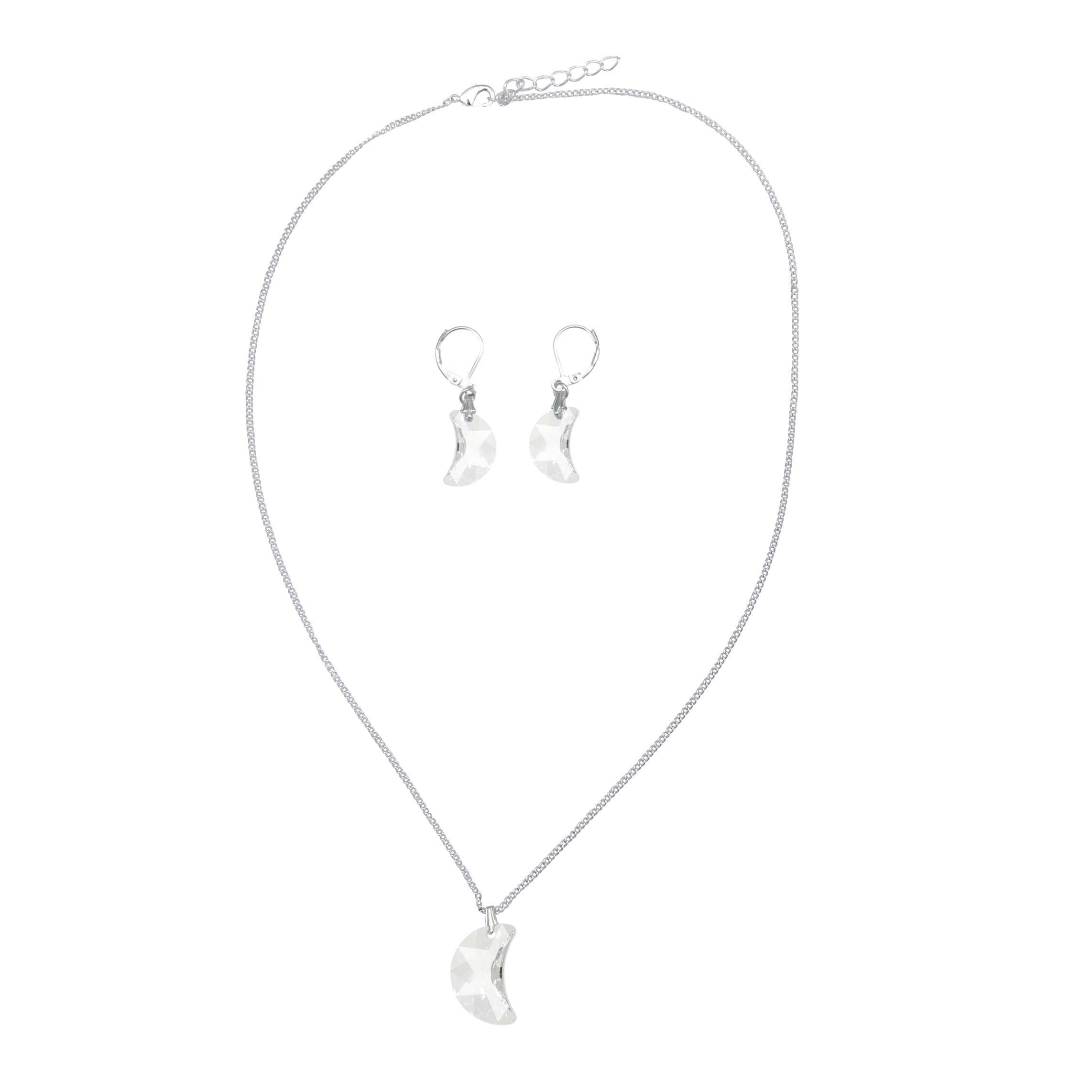 Swarovski Crystal Moon Pendant Silver Necklace and Earring Set