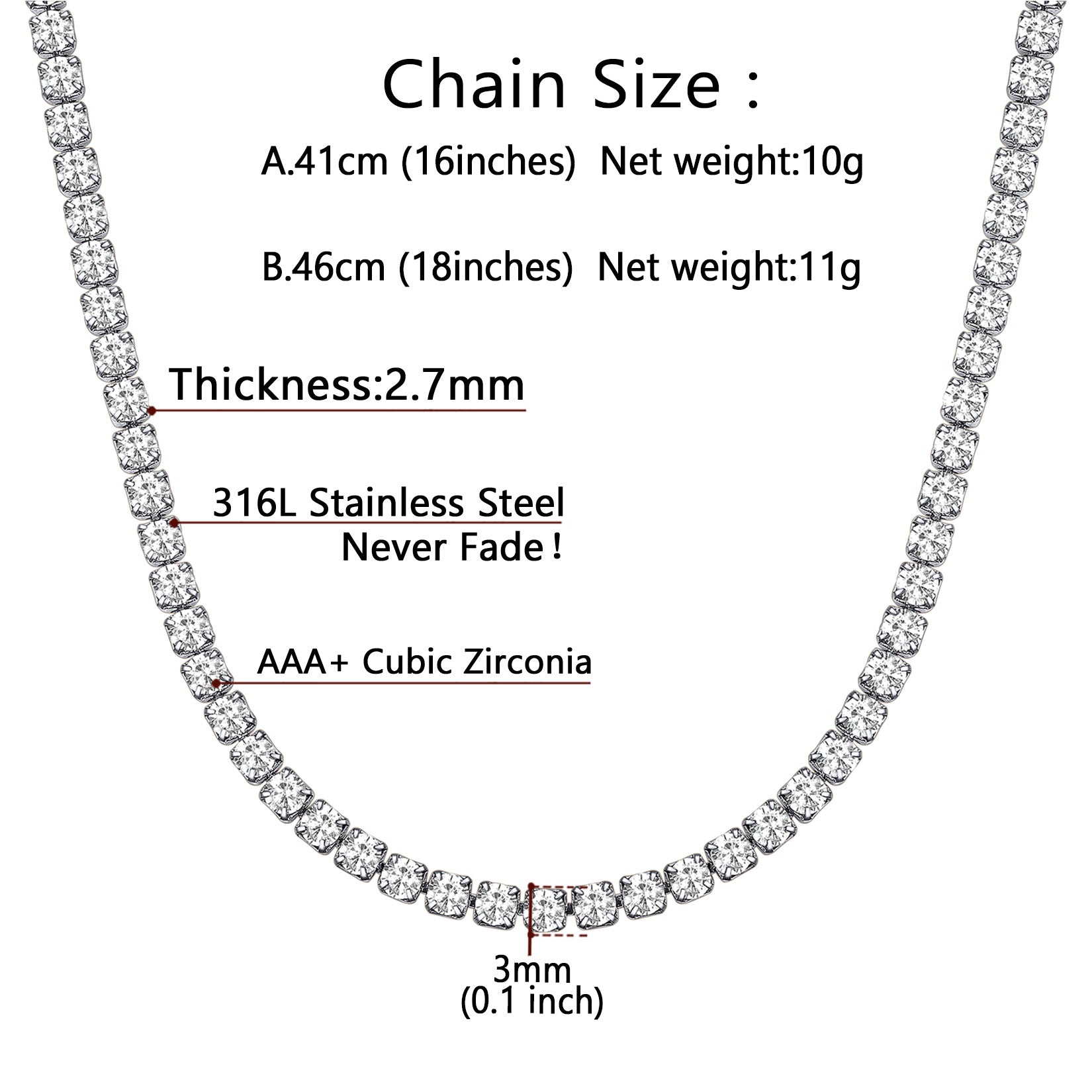 Cz Diamond Cut Tennis Chain Necklace for