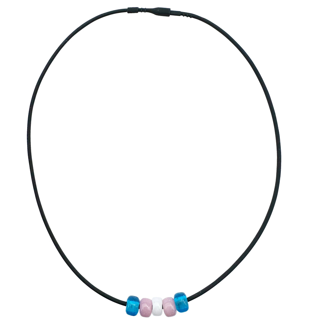 Transgender Pride/trans Ally Necklace With Czech Glass Beads on Black Rubber Cord, 18 Inches
