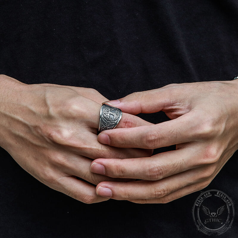 Tree of Life Raven Stainless Steel Viking Ring
