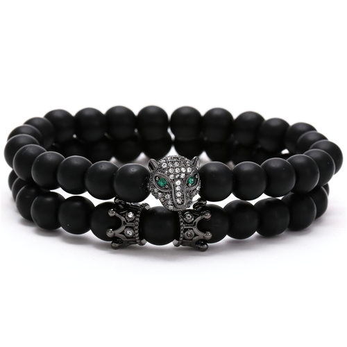 Bracelet of Lava Stone Beads With Beast Head / Cool Rock Style Jewelry