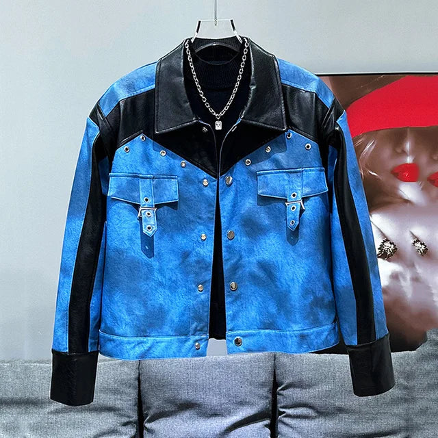 Classic Leather Jacket Blue