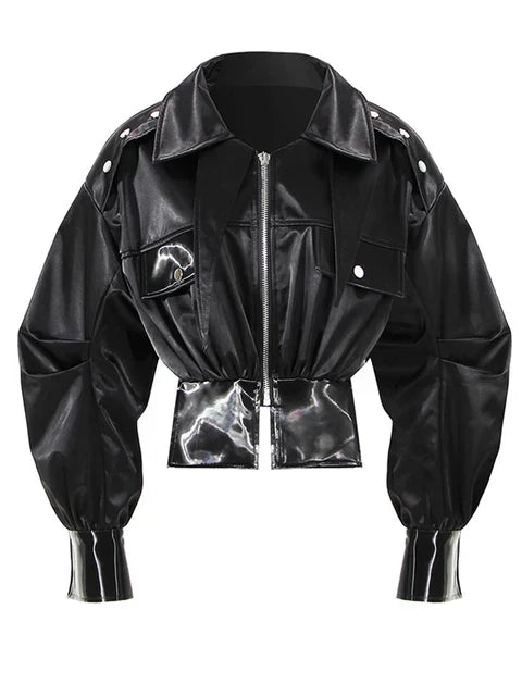 Cropped Leather Jacket Black