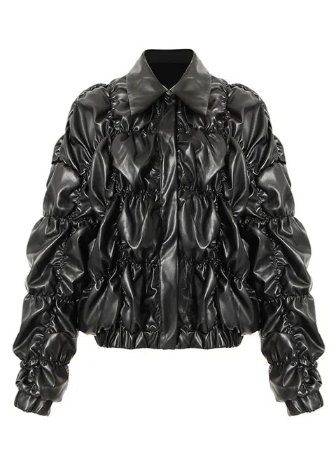 Leather Puffer Jacket Black