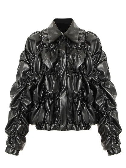 Leather Puffer Jacket Black