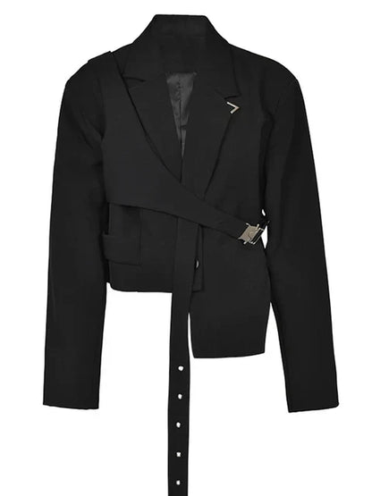 Cropped Belted Blazer Black