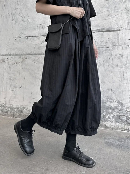 Striped Wide Leg Pants Black