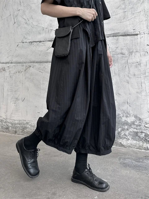 Striped Wide Leg Pants Black
