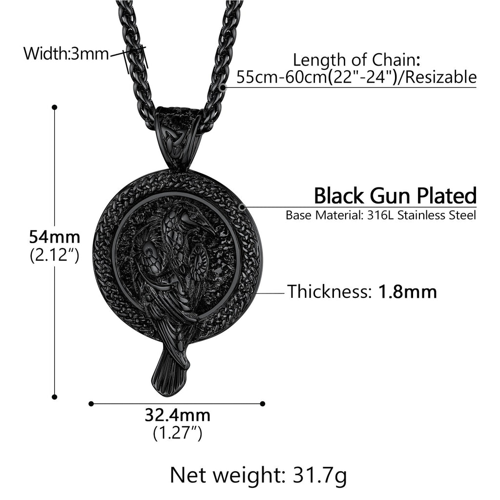 Viking Odin's Raven Pendant Necklace for